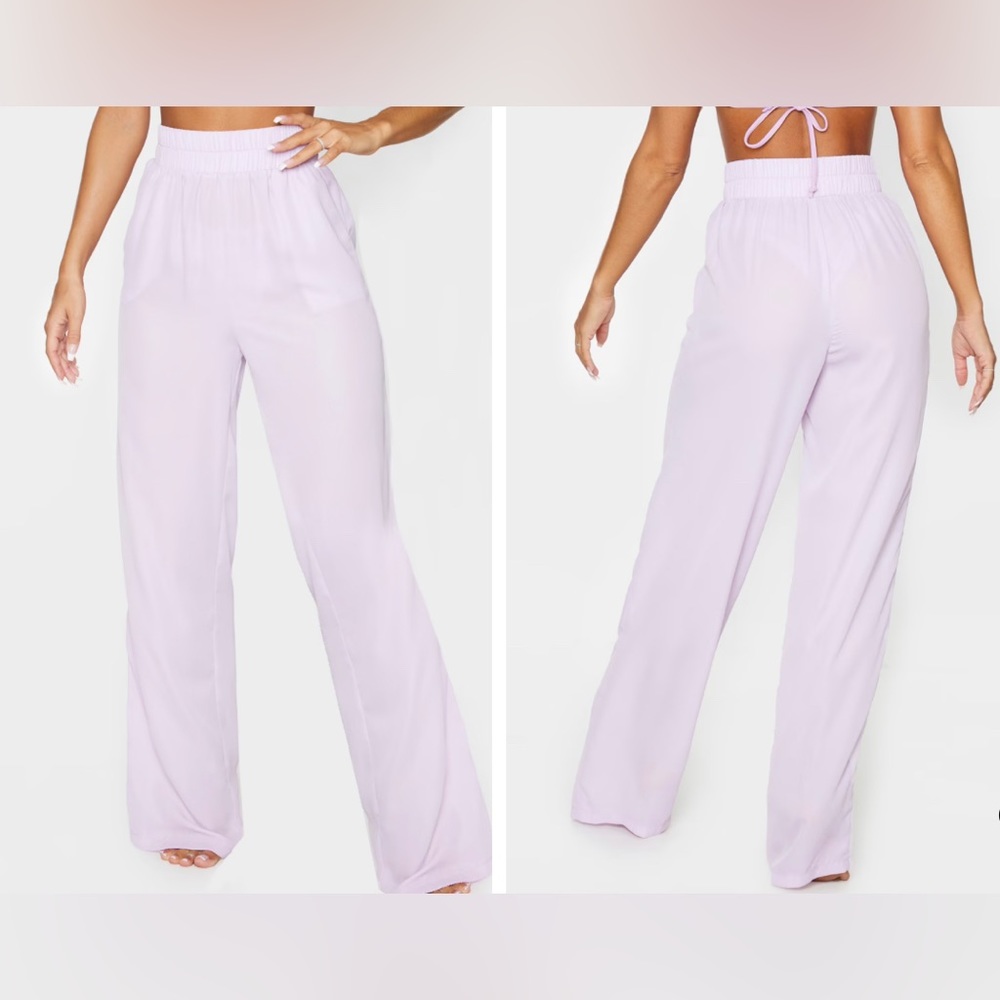 NWT PrettyLittleThing Lilac Wide Leg Beach Pant Sz 4 - Picture 1 of 3
